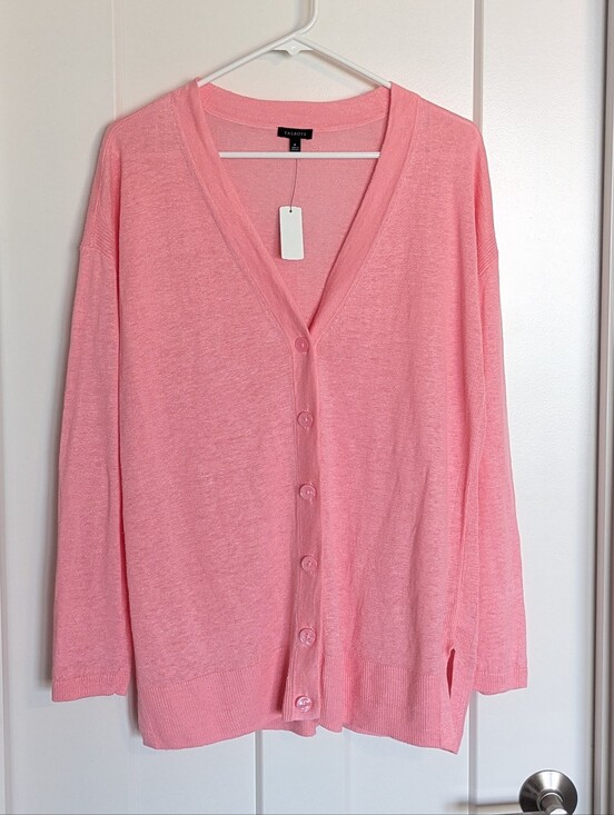 Talbots Sweaters - Talbot's Linen V-Neck Girlfriend Cardigan NWT - Pink sz M